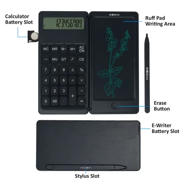 XECH- Digi Fold 2 in 1 LCD E-Writer with 12 Digit Calculator - Image 5