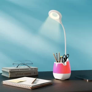 Table lamp with a hybrid stationery holder