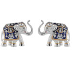 Set of 2 Silver Blue Meena Elephants Medium (9.5cm)
