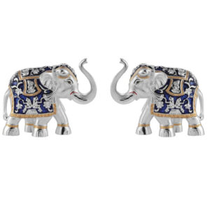 Set of 2 Silver Blue Meena Elephants Medium (9.5cm)