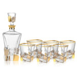 Set of 6 Platinum Gold Glasses + Decanter- Golden