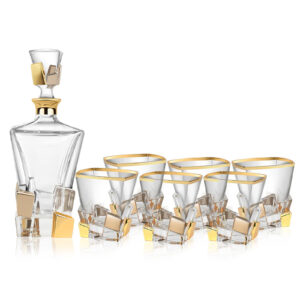 Set of 6 Platinum Gold Glasses + Decanter- Golden