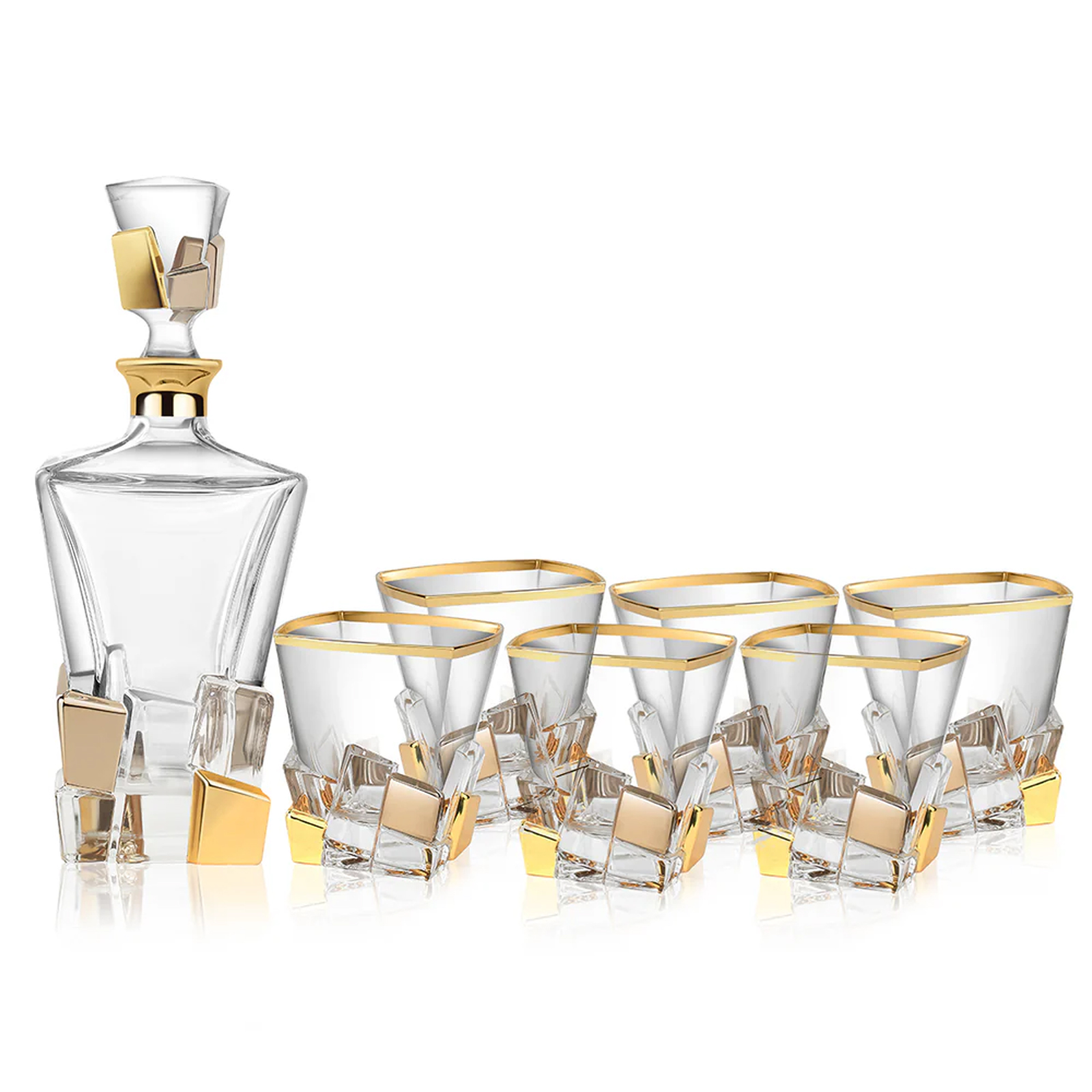 Set of 6 Platinum Gold Glasses + Decanter- Golden
