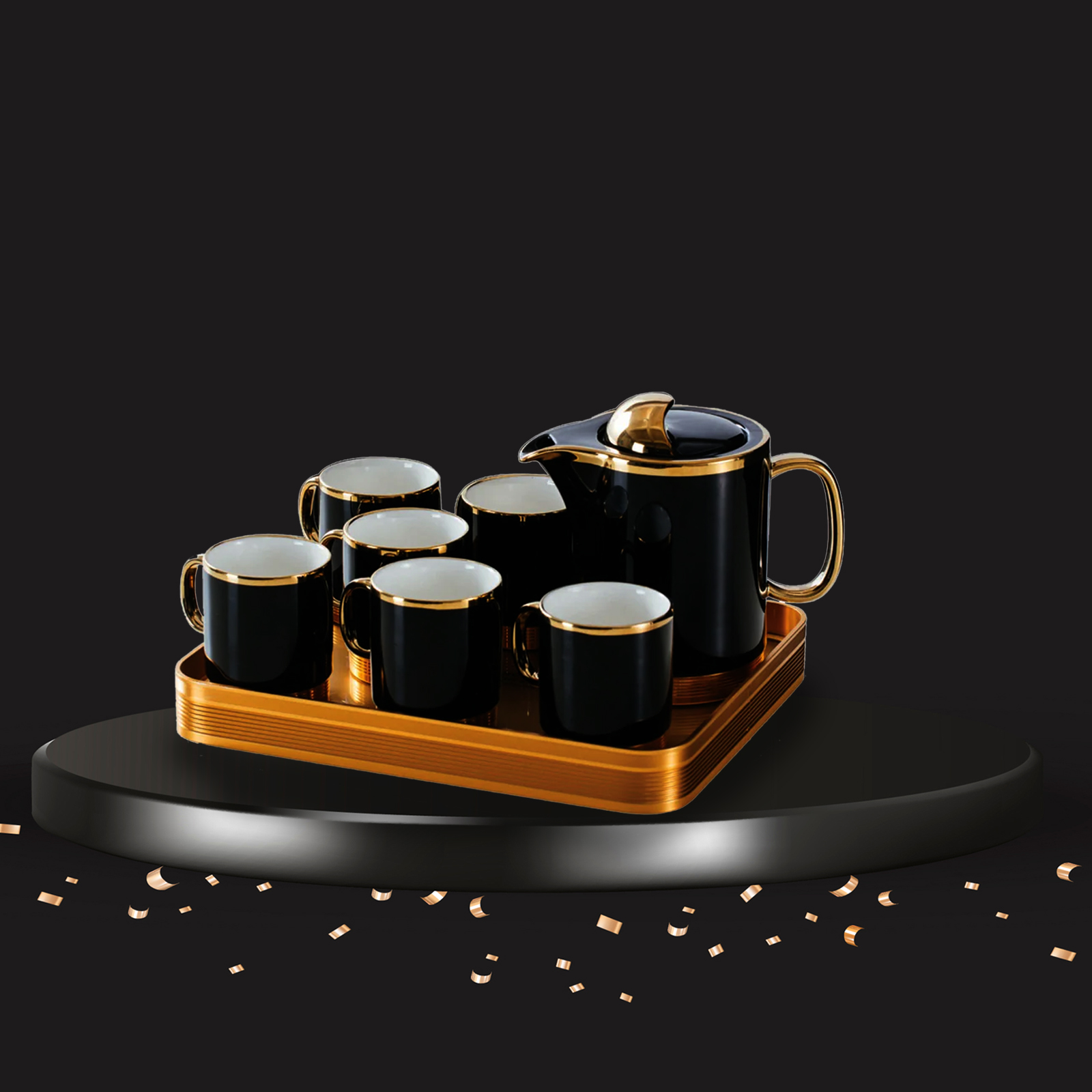 8 Pc Executive Tea Set With Tray Black