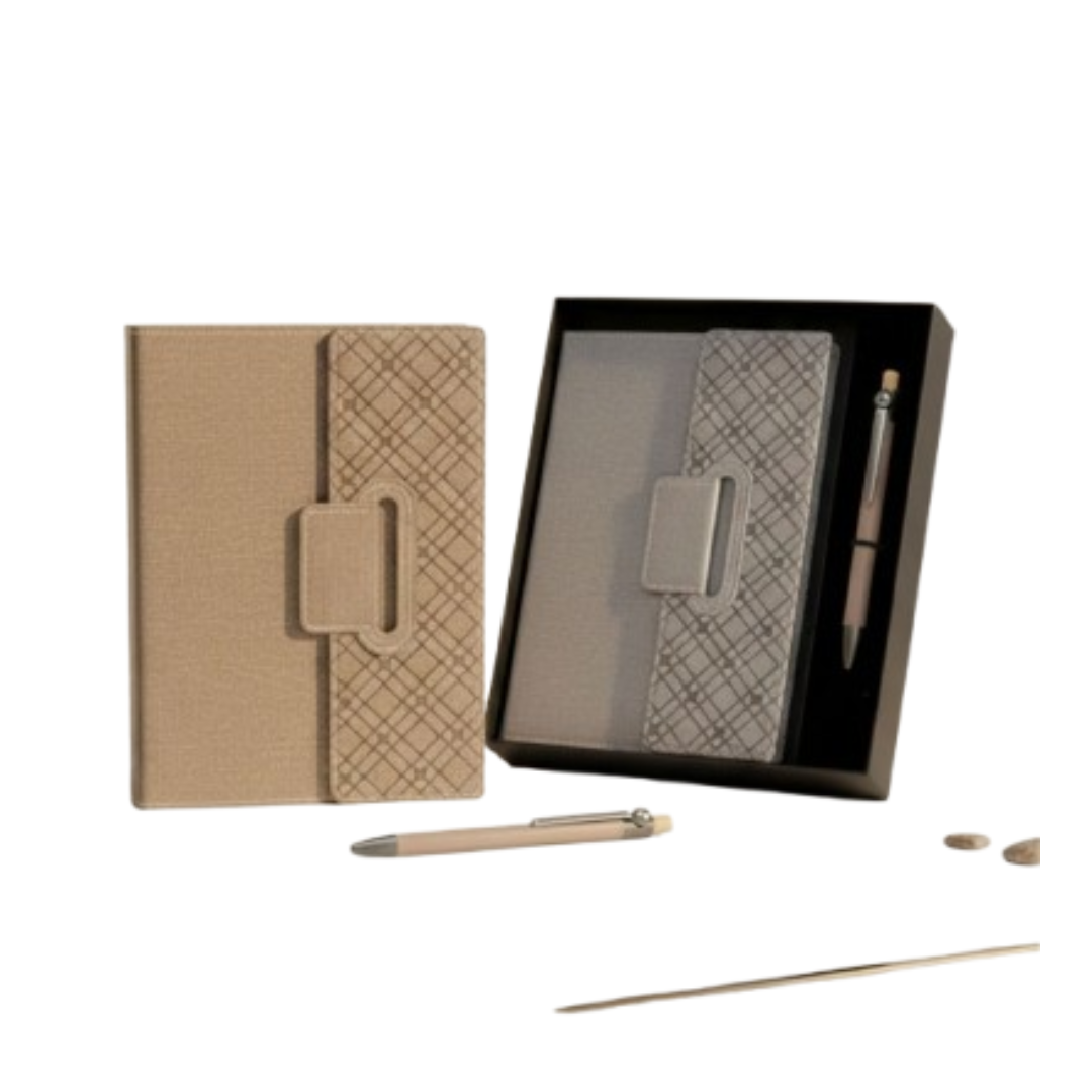 Notebook Gift Set of 2: Magnetic 3 Fold Nook Notebook, Metal Pen with Fidget ball in in Hard board box