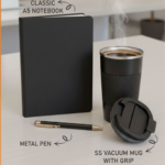 Sleek Vacuum Mug Gift Set with Notebook & Pen