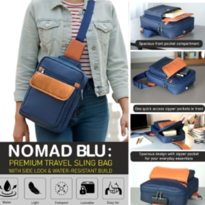 Nomad Blu: Premium travel sling bag with Side lock | Waterproof build with 3 pockets | Perfect for travel