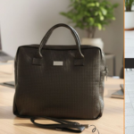 Matrix Folio: Slim Corporate Laptop Sleeve in Embossed Micro-Grid PU | Super premium finish | Stroller carry strap | Metal Branding plate