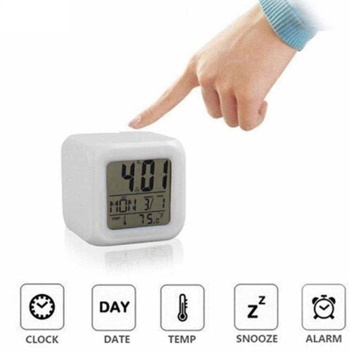 Exclusive 7-Color LED Cube Alarm Clock – Pixel Compact Desk Clock