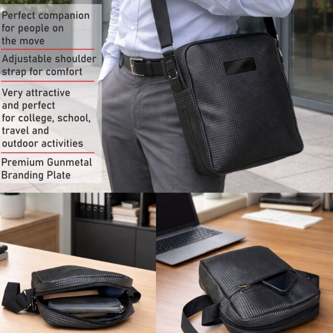 Premium Crossbody Sling Bag with Micro-Grid PU