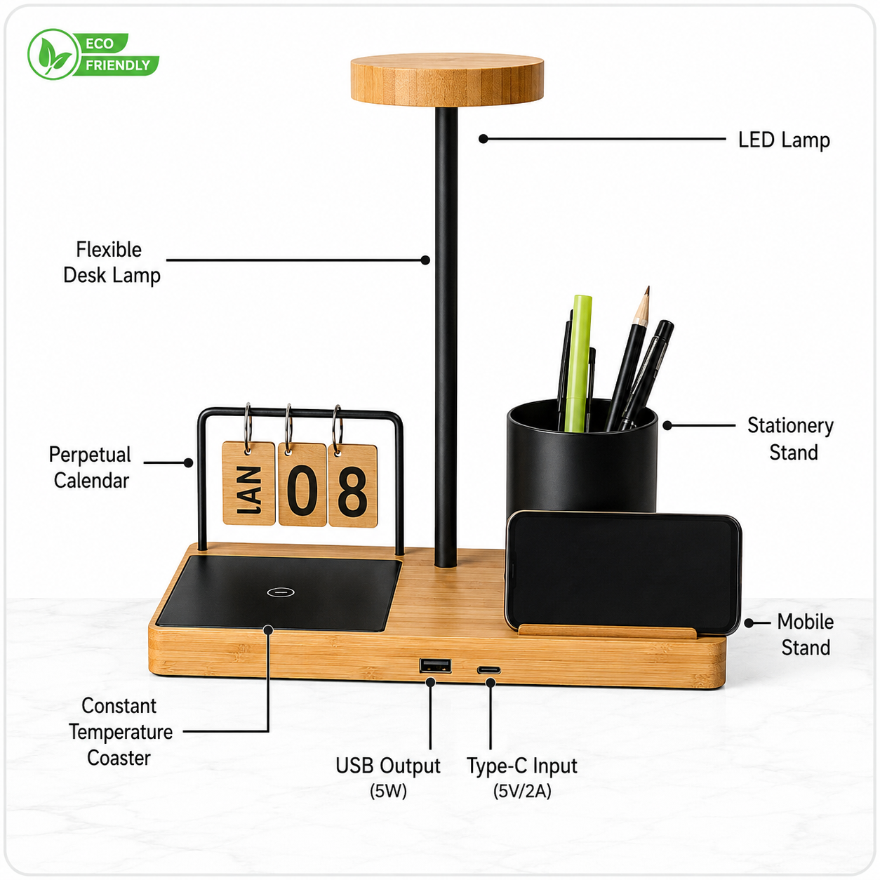 Best Bamboo Desk Organizer – FUZO Auburn 6-in-1 Desk Set
