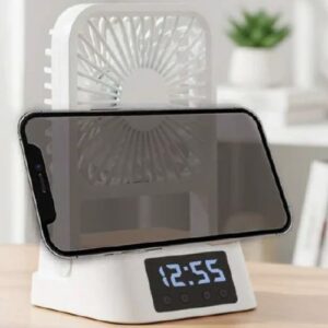 FUZO Best Desk Fan with Clock and Phone Stand –Gale 5-in-1