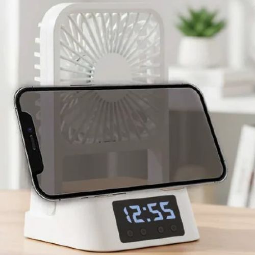 FUZO Best Desk Fan with Clock and Phone Stand –Gale 5-in-1