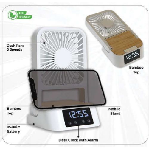 FUZO Best Desk Fan with Clock and Phone Stand –Gale 5-in-1