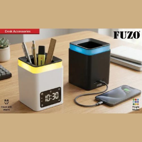 FUZO Desk Organizer with Clock and Light – Elevate Pro 6-in-1