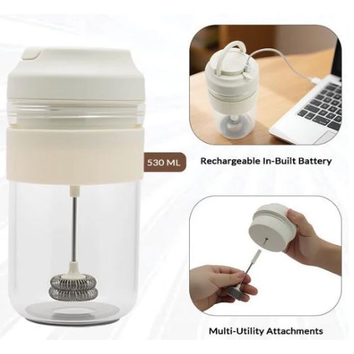 FUZO Electric Milk Frother –Rechargeable Borosilicate Bottlep