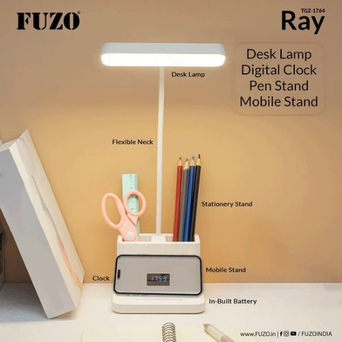 FUZO Exclusive Desk Lamp with Pen Stand and Clock - Ray