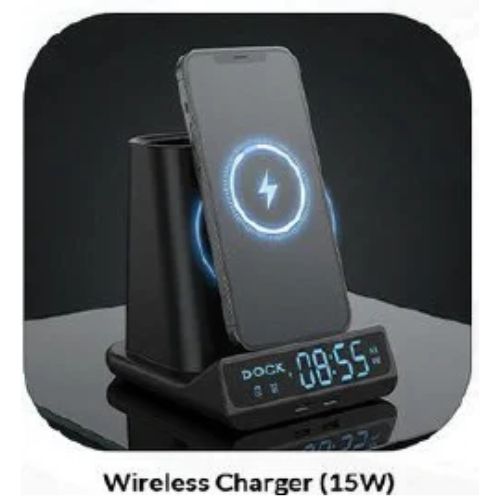 FUZO Wireless Charging Station with Clock –Dock Multi-Utility Stand
