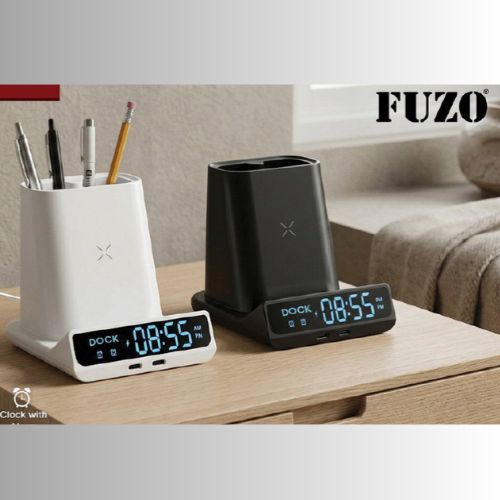 FUZO Wireless Charging Station with Clock –Dock Multi-Utility Stand