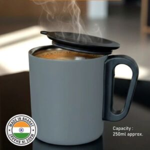 PowerPlus Cafe Serve – Double Wall Steel Mug with Handle and Lid H392
