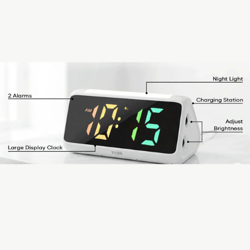 FUZO Casa Digital Alarm Clock with Night Light & Charging Hub