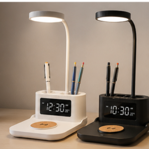 Desk Lamp with Wireless Charger – FUZO LED Pen Stand & Clock
