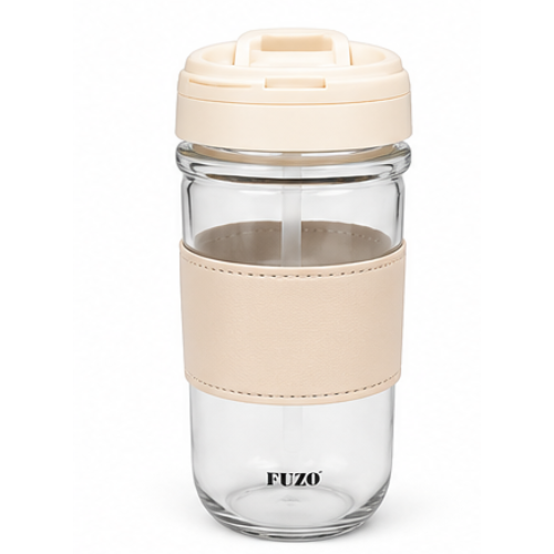 Essential Glass Mug with Sipper Lid – FUZO FlipSip 420ML