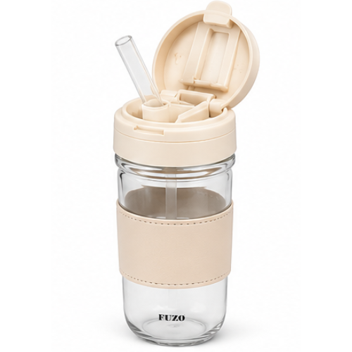 Essential Glass Mug with Sipper Lid – FUZO FlipSip 420ML