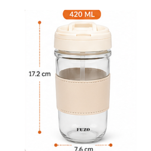 Essential Glass Mug with Sipper Lid – FUZO FlipSip 420ML