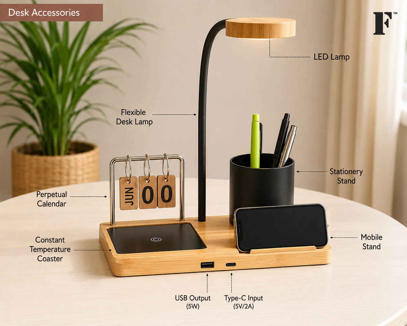 Best Bamboo Desk Organizer – FUZO Auburn 6-in-1 Desk Set