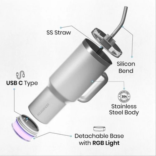 Aquaminder Nile+ Smart Water Bottle — White, Black & Grey