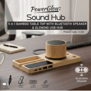 PowerGlow Charge Beat 5-in-1 Bamboo Desk Organizer