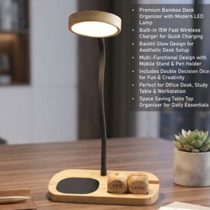 PowerGlow Glow Desk 5-in-1 Bamboo Desk Organizer