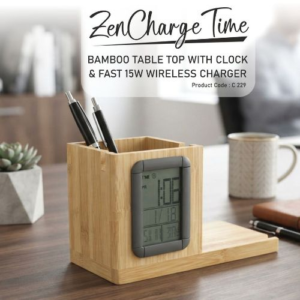 PowerPlus ZenCharge TimeWireless Charger with Bamboo Pen Stand 15W