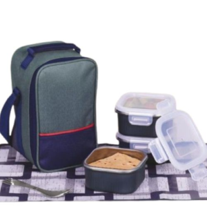 PowerPlus Zippy Square Lunch Box Bag with Stainless Steel Containers