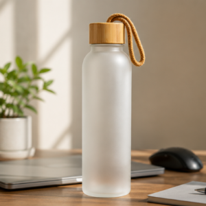 BambooCloud Frosted Glass Bottle with Natural Bamboo Cap