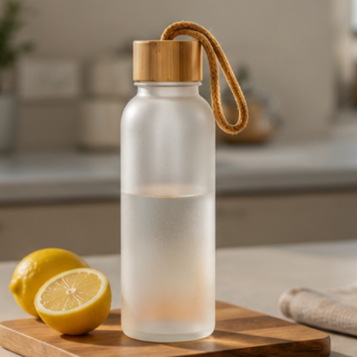 BambooCloud: Frosted Glass Bottle with Natural Bamboo Cap
