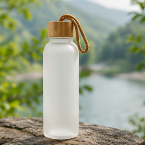 BambooCloud: Frosted Glass Bottle with Natural Bamboo Cap