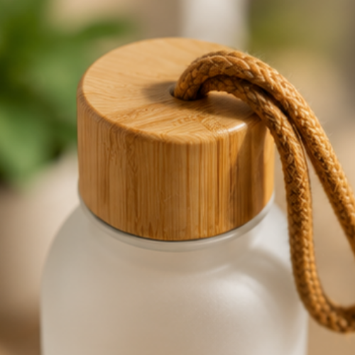 BambooCloud: Frosted Glass Bottle with Natural Bamboo Cap