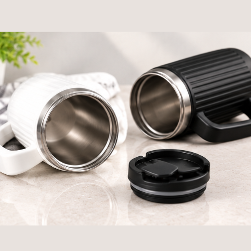 DuraMug Grip Lite: Large Steel Mug with Flip Top Lid