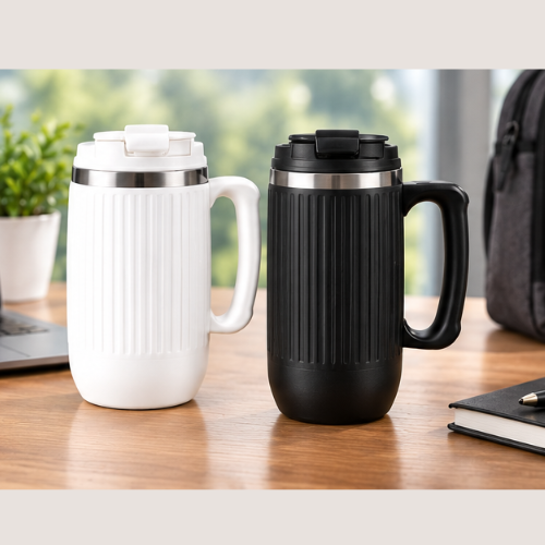 DuraMug Grip Lite: Large Steel Mug with Flip Top Lid