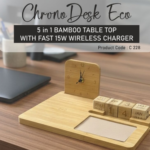 ChronoDesk Eco: Bamboo Desk Organizer with Clock