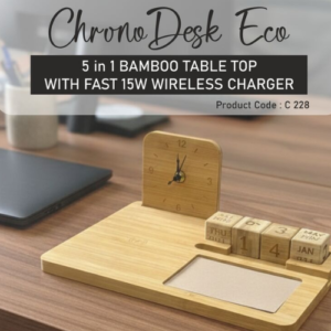 ChronoDesk Eco: Bamboo Desk Organizer with Clock