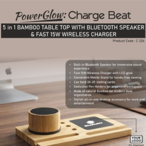 PowerGlow: Charge Beat | 5-in-1 Bamboo Desk Organizer
