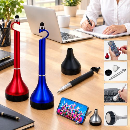 4 in 1 Deskstick Pen with Mobile Holder, Stylus and Brush Cleaner