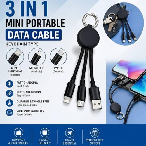 Charging Kit 3 In 1 Keychain Compact Multi Charging Kit