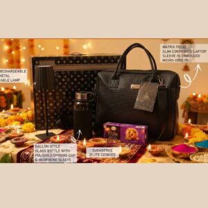 Corporate Gift Set of 4 – Laptop Bag, Lamp, Bottle, Cookies