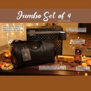 Duffel Bag Gift Set of 4 – Lamp, LED Diyas & Cookies Q268