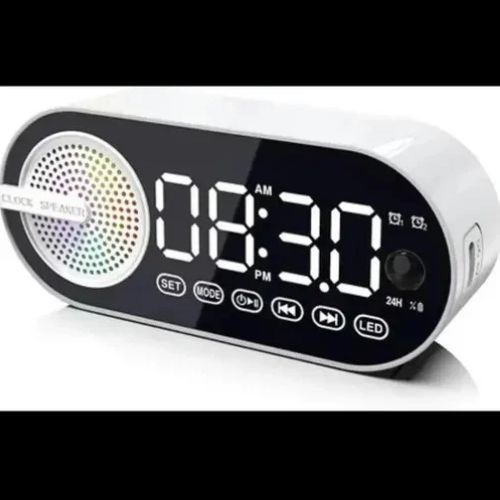LED Mirror Alarm Clock with Bluetooth E006 Speaker- Perl