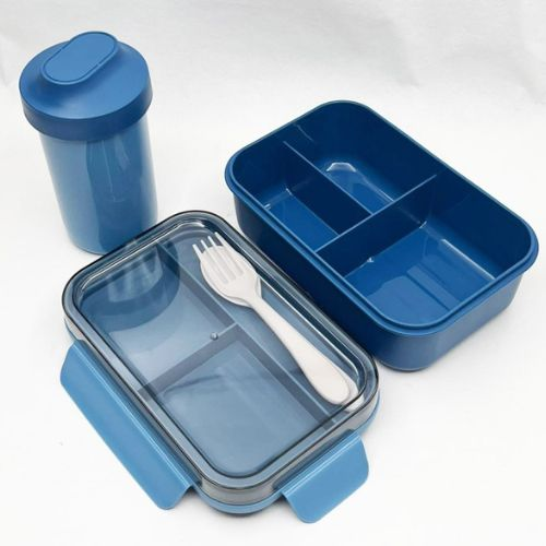 Lunch Box - H2605 3 Compartment With Bottle, Spoon & Fork